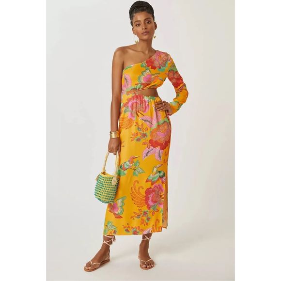 New Farm x Anthropologie Single-Shoulder Printed Maxi Dress Size XXS - Picture 3 of 6